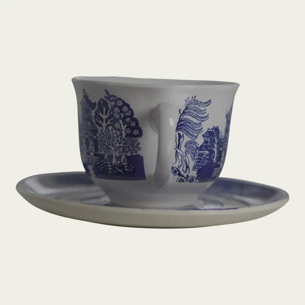 Royal Cuthbertson Blue Willow Demitasse Espresso Cups Saucers Set of 4 China